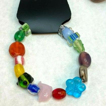 Handmade Chunky Bracelet Colorful Mixed Glass..