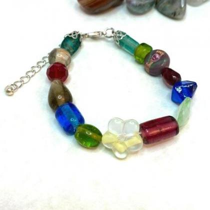 Handmade Chunky Bracelet Colorful Mixed Glass..