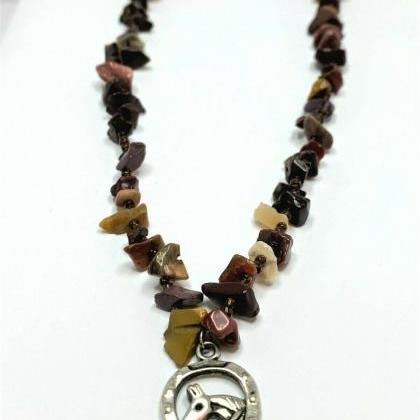 Handmade Jasper Necklace With Horseshoe Pendant,..