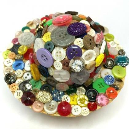 Handmade Button Straw Whicker Hat Wall Hanging 5.5..