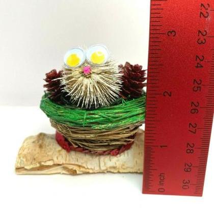 Handmade Christmas Porcupine In Nest With Pinecone..