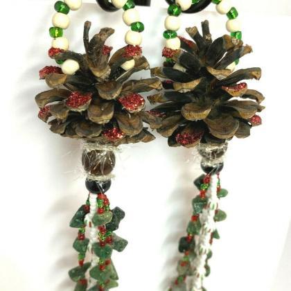 Handmade Christmas Pinecone Ornaments With Beads,..