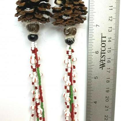 Handmade Christmas Pinecone Ornaments With Glass..