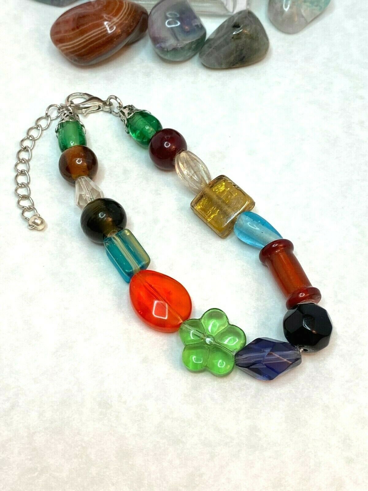 Handmade Chunky Bracelet Colorful Mixed Glass (lamp Work) , Multi-colored, Fun Bracelet (3)