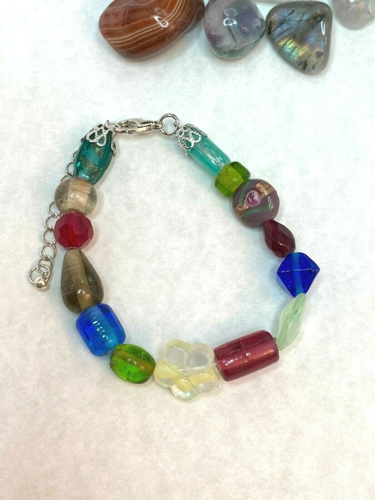 Handmade Chunky Bracelet Colorful Mixed Glass (lamp Work) Multi-colored, Fun Bracelet (1)