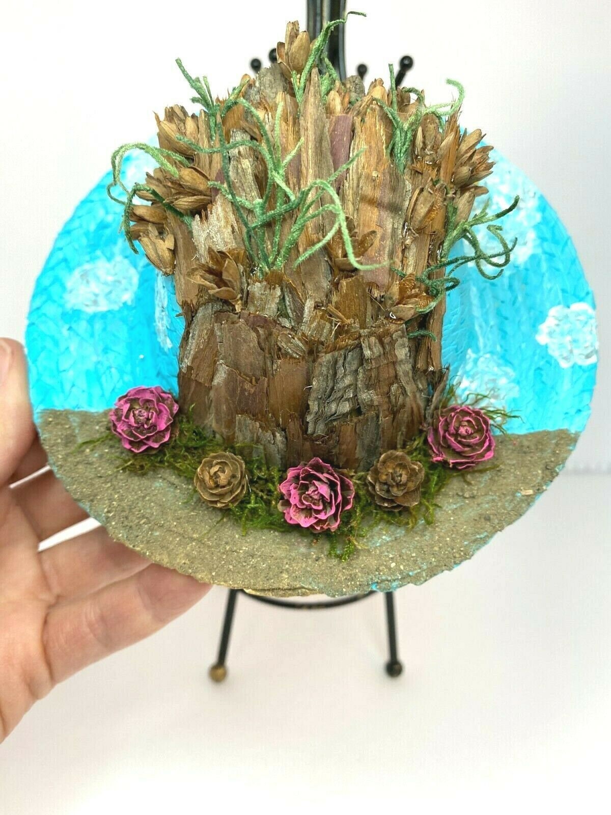 Handmade Painted Straw / Whicker Hat Wall Hanging, Natural Art, Nature Wall Hanging Country Style.